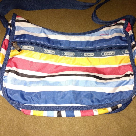 ❤️LESPORTSAC Multi Striped Double Side Zip Compartments Crossbody Errand Bag - Picture 1 of 4